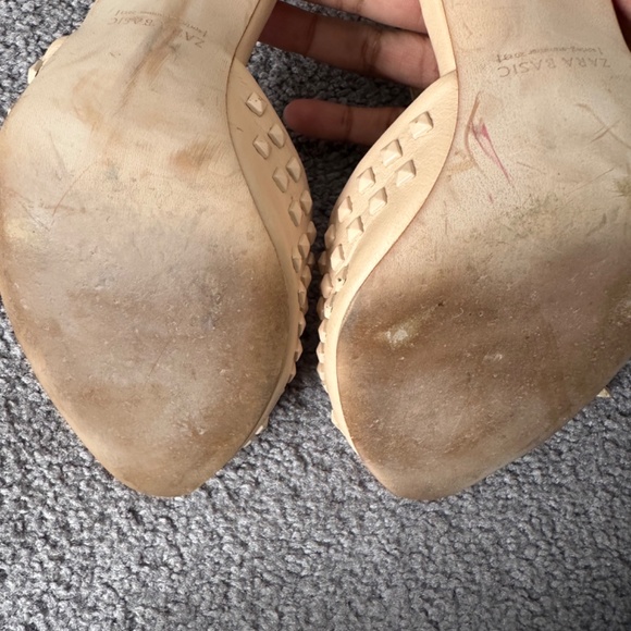 Zara blush coloured heels with edgy studs and ankle straps in size 7.5 - Picture 2 of 11